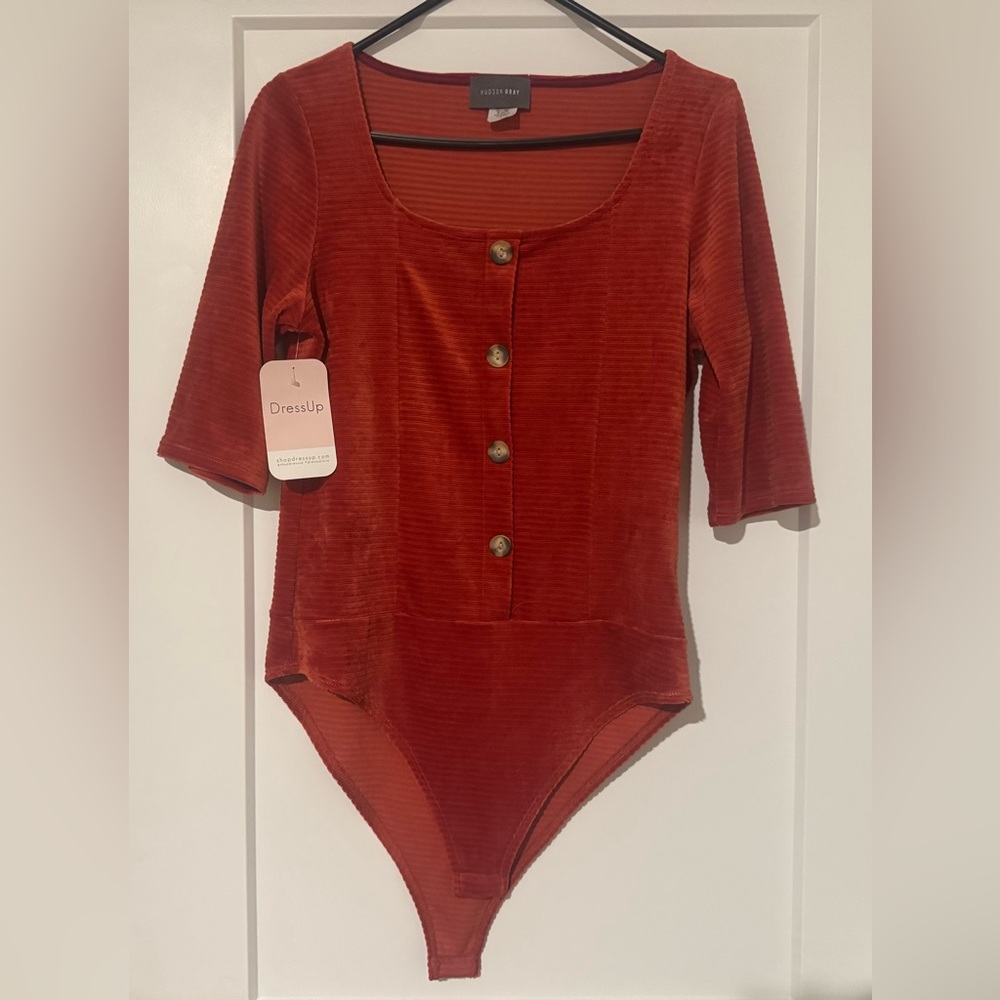 Rust Orange Button-Up Bodysuit